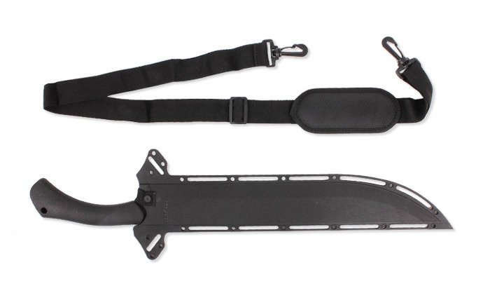 Schrade Priscilla Makhaira je mačeta full tang konstrukcije izrađena od 3CR13 nehrđajučeg čelika s TPE gumom na dršci.