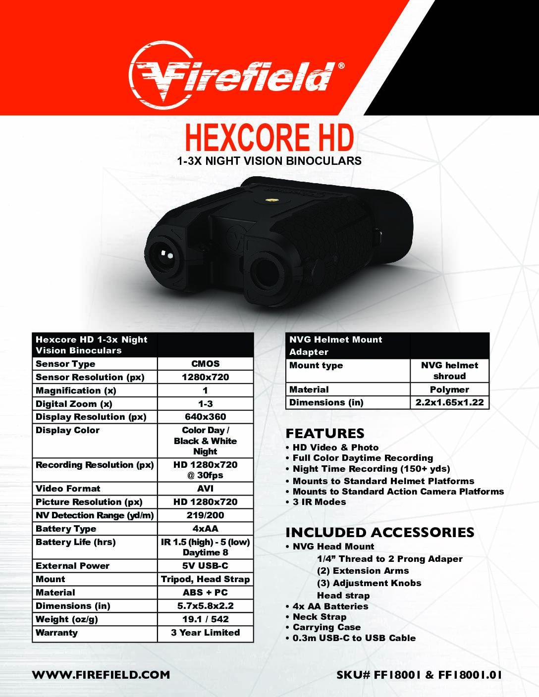 Firefield Hexcore HD 1-3x Night Vision Binoculars - Slika 5