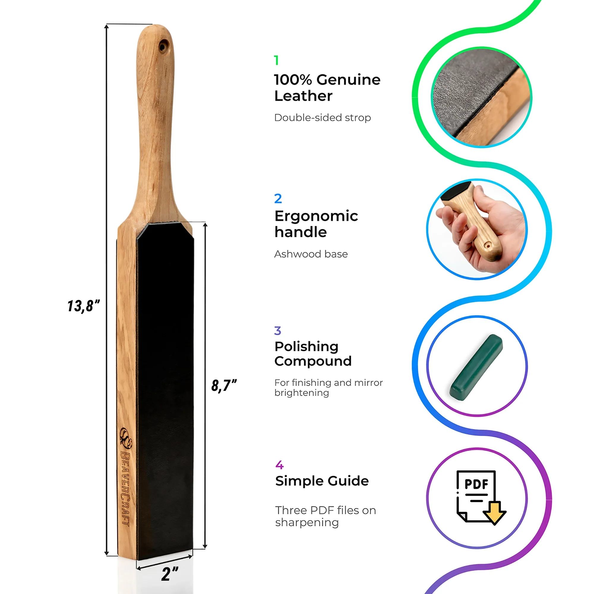 BeaverCraft LS6P1 – dvostrani kožni strop i pasta